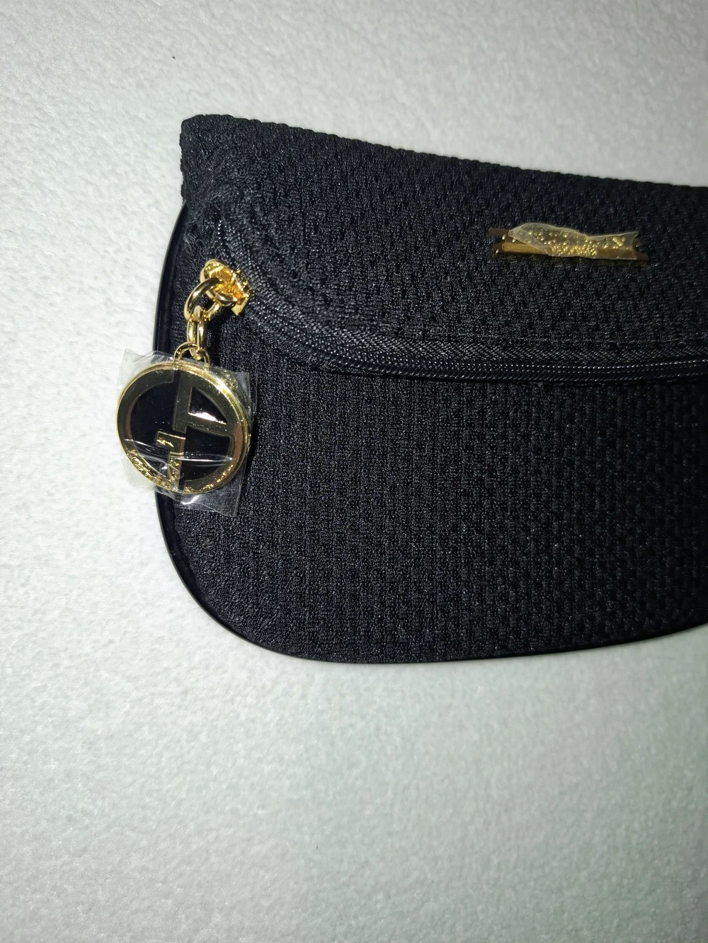 Giorgio Armani Black Woven Cosmetic Bag  with Gold Charm